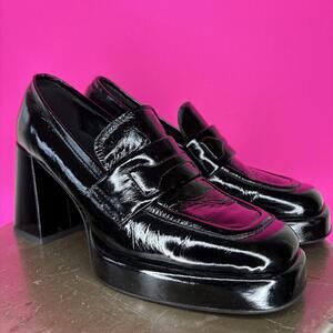 275 Central Lucille Black Patent Leather Loafer Pump EU 38